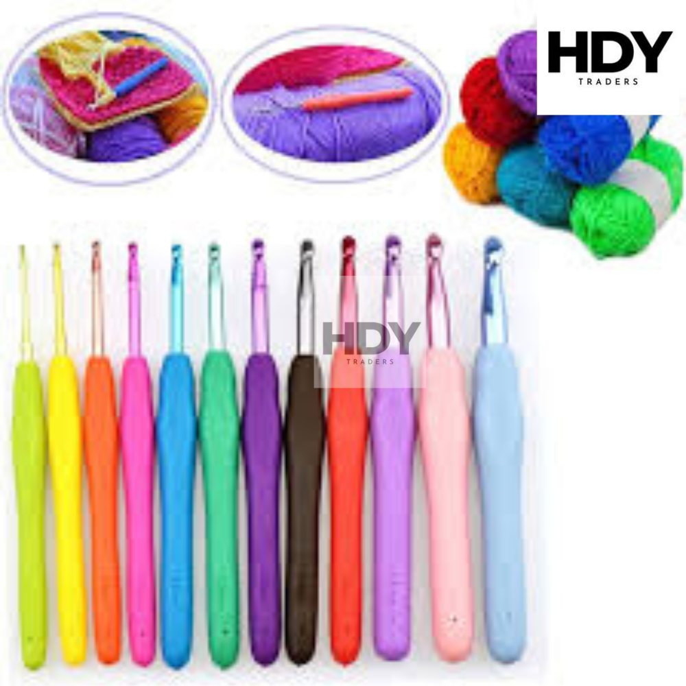 Master-Craft 12 Pcs Ergonomic Crochet Hook Set – Multi-Color Aluminum Hooks with Easy-Grip Handles