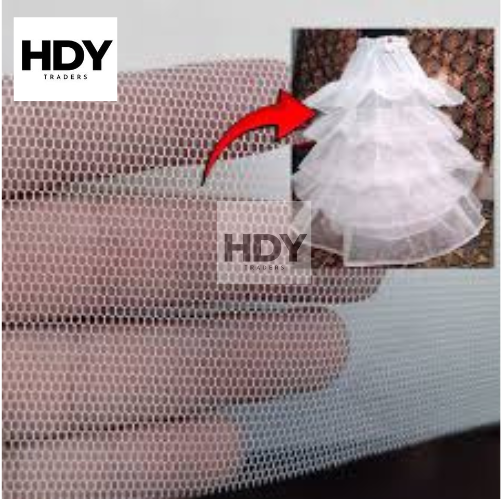 Premium White Cancan Net Fabric (5 Ghaz) – 60-Inch Wide Stiff Net for Heavy Lehenga, Maxi & Frock Flare