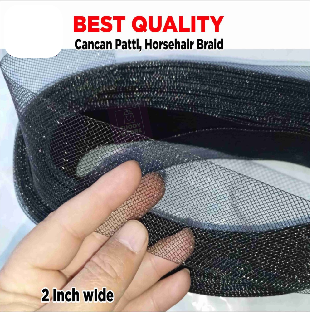 2-Inch Black Horsehair Braid Cancan Patti (50 Ghaz) | Premium Dress Stiffener