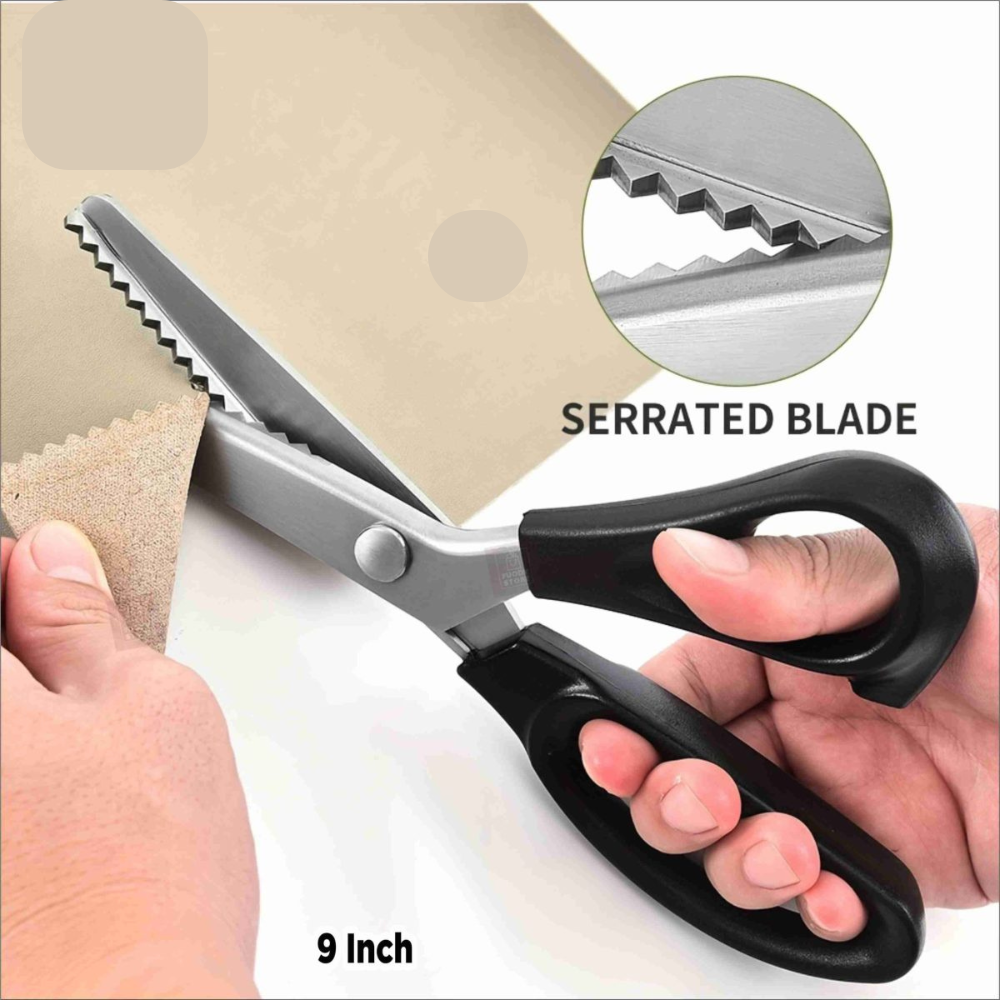 9″ Stainless Steel Zig Zag Pinking Shears | Professional Fabric & Leather Scissors