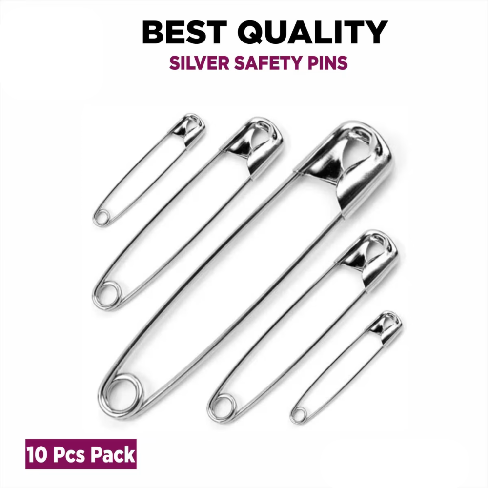 Premium Stainless Steel Safety Pins (10 Pcs Pack) | Multi-Size Set for Hijab & Dresses